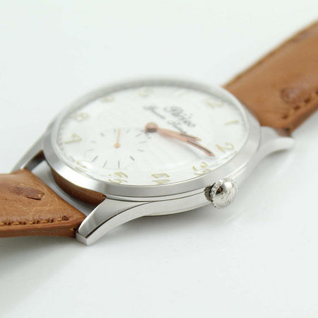 Orologio Da Polso Uomo Perseo Grande Settebello Carica Manuale Unitas 6376 Orologio Analogico Cassa in Acciaio E Quadrante Tondo Cinturino in Pelle Ansa Marrone