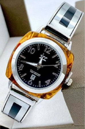 Orologio-Da-Polso-Zcc-18-Donna-Quarzo-Acciaio-Moda-Ambrato-Silver-Quadrante-Nero
