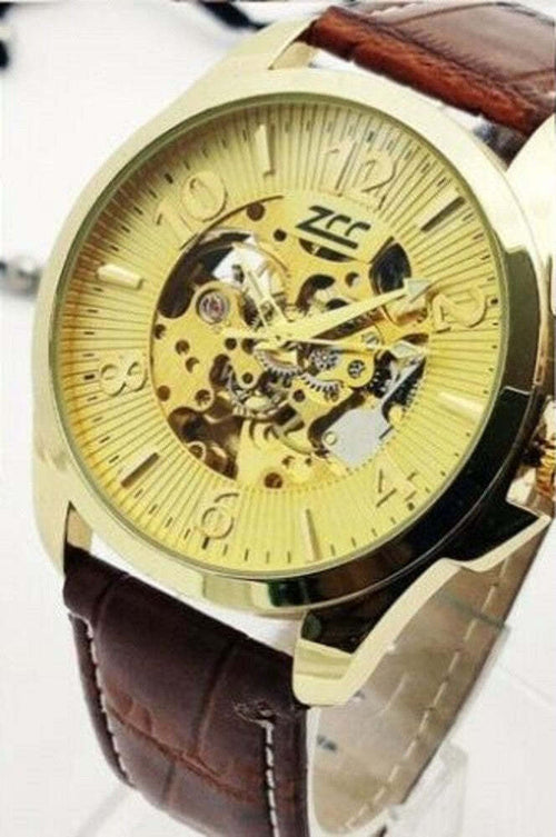 Orologio Da Polso Zcc Uomo Automatico Cinturino Pelle Moda Casual Marrone Dorato Moda/Uomo/Orologi/Orologi da polso Trade Shop italia - Napoli, Commerciovirtuoso.it