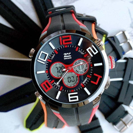 Orologio Da Polso Zcc Uomo Dual Time Analogico Digitale Sveglia