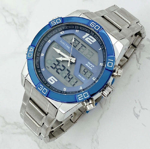 Orologio Da Polso Zcc Uomo In Acciaio Dual Time Resistente All'acqua Silver Blu Moda/Uomo/Orologi/Orologi da polso Trade Shop italia - Napoli, Commerciovirtuoso.it