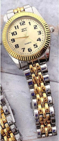 Orologio-Da-Polso-Zcc-Uomo-Quarzo-Acciaio-Analogico-Casual-Bicolore-Fondo-Dorato