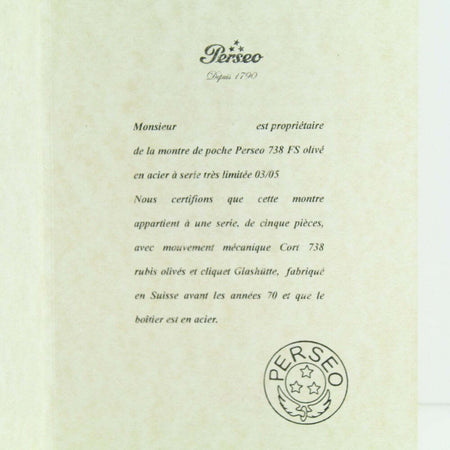 Orologio da tasca meccanico Perseo 738 FS Olivè Serie limitata 5 pezzi