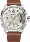 Orologio-Da-Uomo-Marca-In-Vera-Pelle-Marrone-Band-Curren-Al-Quarzo-Black8245