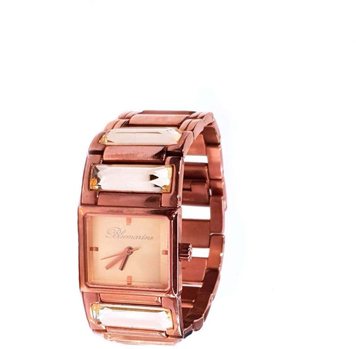 Orologio Donna Bluemarine Placcato Oro Rose Quadrato Maglia Spessa con Pietre Citrine a Incasso