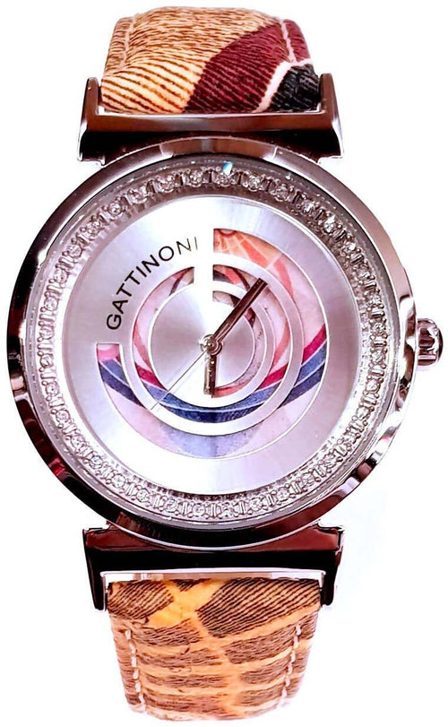 Orologio donna in pelle Gattinoni Monogram Accessorio da polso per Lei Brillantini Safari Beige Idea Regalo Art. PJL 1263-3 3GW