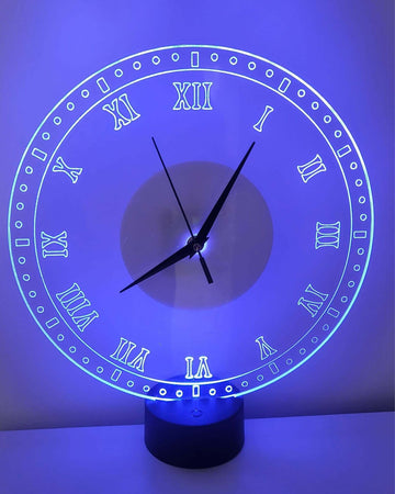 OROLOGIO IN PLEXIGLASS IDEA REGALO LUCE LED BASE RGB DA PERSONALIZZARE FESTA AMO