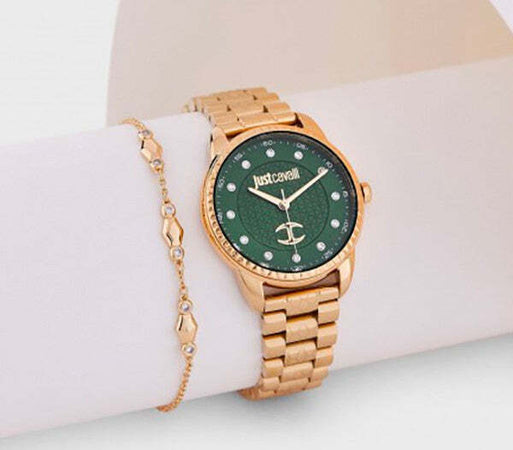Orologio-JUST-CAVALLI-donna-Emozioni-Set-acciaio-dorato-/-verde