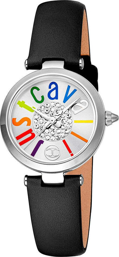 Orologio-JUST-CAVALLI-donna-MODENA-pelle-nera-/-silver