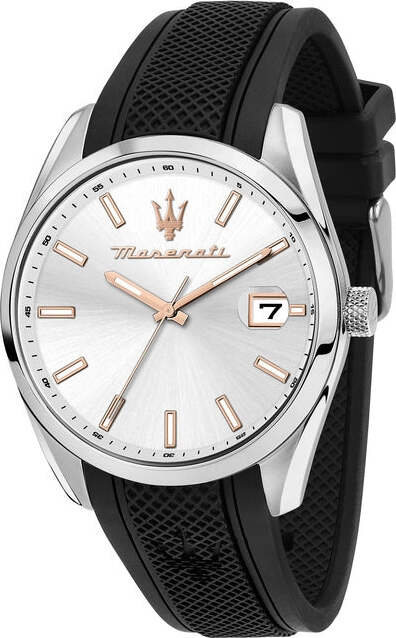 Orologio-MASERATI-uomo-Attrazione-datario-gomma-nera-/-bianco