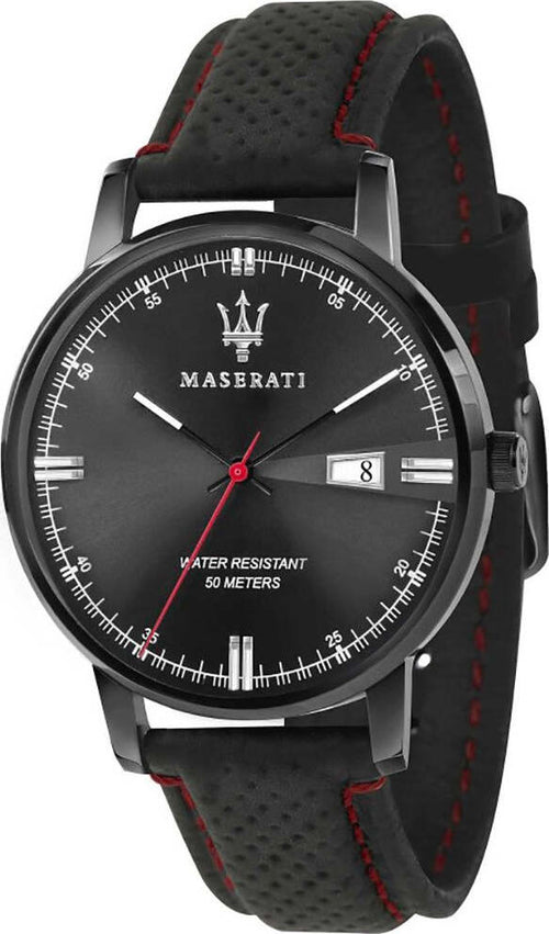 Orologio-MASERATI-uomo-Eleganza-datario-pelle-nero