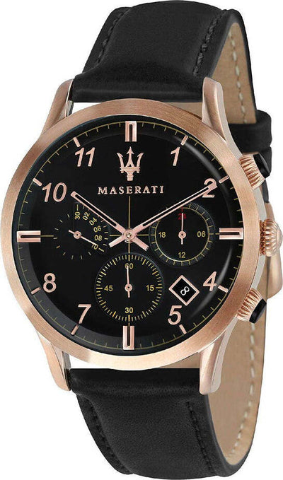 Orologio-MASERATI-uomo-Ricordo-cronografo-pelle-nero-/-oro-rosa