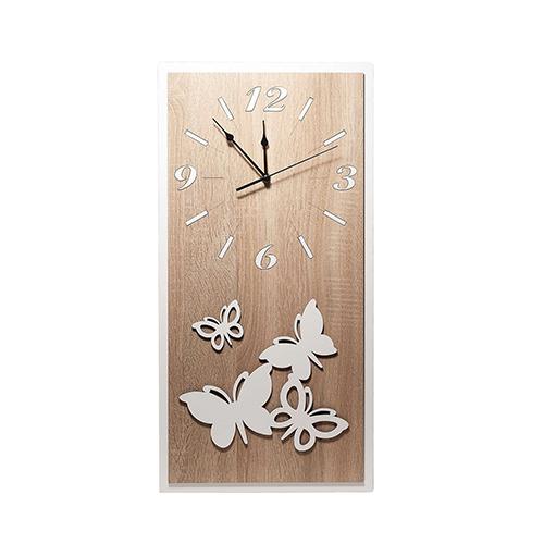 Orologio da Parete: Fiori Argento e Farfalla Gialla Orologio da Parete: Fiori Argento e Farfalla Gialla