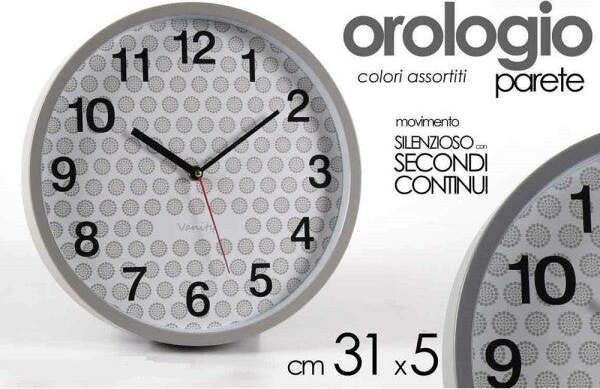 Orologio-Parete-Tondo-31x5cm-Plastica-Silenzioso-Vanity-Classico-Moderno-681295