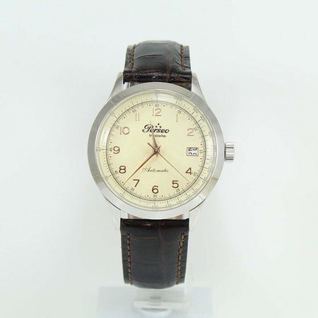 Orologio Perseo Trestelle Classico Cassa in Acciaio 43mm Con Fondello Inciso Quadrante Con Vetro Zaffiro E Movimento Seiko Orologio Con Cinturino in Pelle Marrone Impermeabile 50m