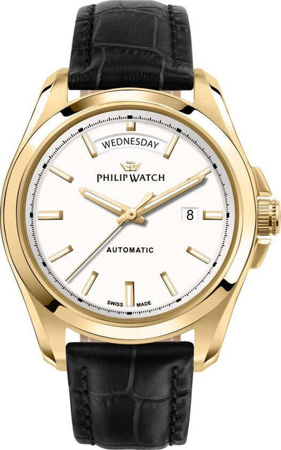 Orologio-PHILIP-WATCH-uomo-Amalfi-Automatico-pelle-nera-/-dorato