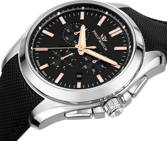 Orologio-PHILIP-WATCH-uomo-Amalfi-cronografo-pelle-nero