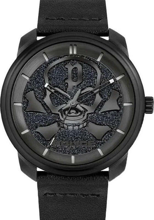 Orologio-POLICE-uomo-Bleder-pelle-nero-teschio