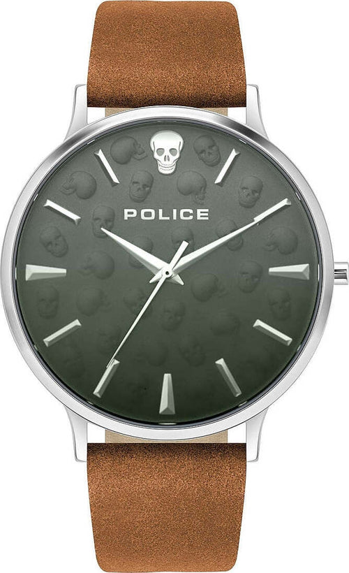 Orologio-POLICE-uomo-Tasman-pelle-marrone-/-grigio