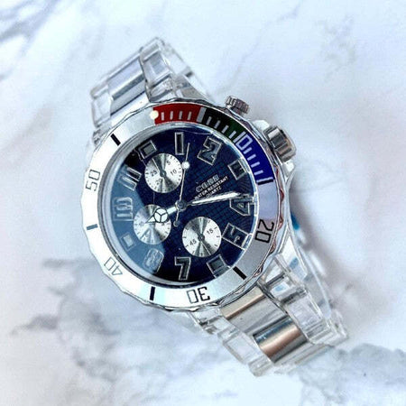 Orologio-Polso-Coss-Uomo-Analogico-Quarzo-Luminoso-Ghiera-Silver-Quadrante-Blu