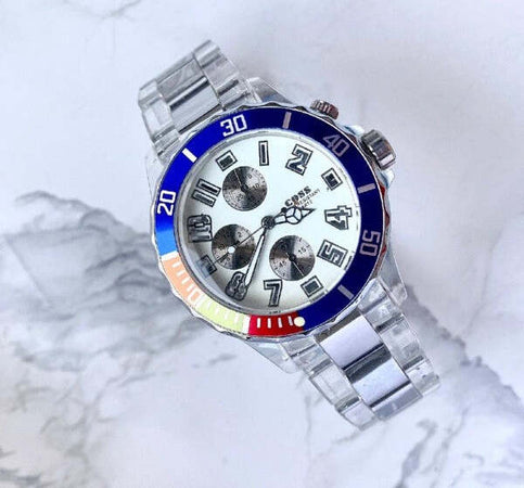 Orologio-Polso-Coss-Uomo-Analogico-Quarzo-Luminoso-Silver-Blu-Quadrante-Bianco