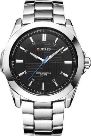 Orologio-Polso-Curren-8109-Uomo-Analogico-Quarzo-Acciaio-Silver-Quad-Nero