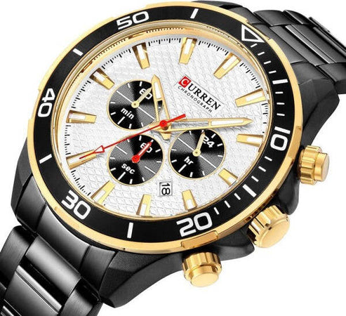 Orologio-Polso-Curren-8309-Uomo-Analogico-Quarzo-Moderno-Nero-Quad-Bianco