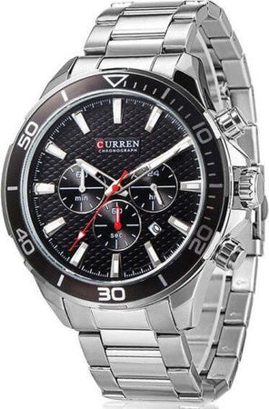 Orologio-Polso-Curren-8309-Uomo-Analogico-Quarzo-Moderno-Silver-Quad-Nero