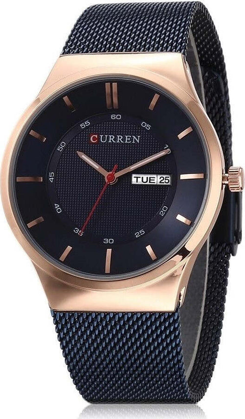 Orologio-Polso-Curren-8311-Analogico-Quarzo-Data-Maglia-Milano-Nero-Nero