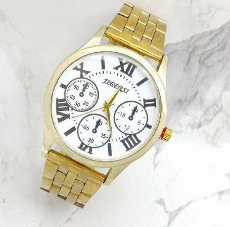 Orologio-Polso-Jieersi-Uomo-Acciaio-Dorato-Analogico-Cronografo-Quadrante-Bianco