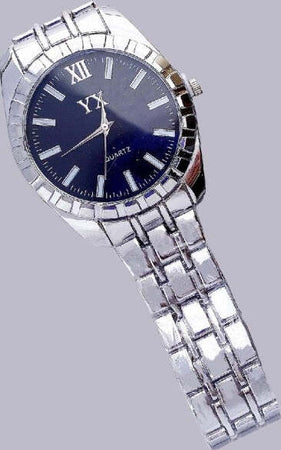 Orologio-Polso-Yx-Uomo-Classico-Elegante-Analogico-Quarzo-Silver-Quadrante-Blu