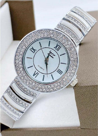 Orologio-Polso-Zcc-Donna-Quarzo-Acciaio-Analogico-Moda-Brillantini-Silver-Bianco