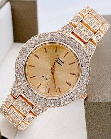 Orologio-Polso-Zcc-Donna-Quarzo-Acciaio-Moda-Brillantinato-Rosa-Quadrante-Rosa