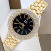 Orologio-Polso-Zcc-Donna-Quarzo-Acciaio-Moda-Brillantini-Analogico-Dorato-Nero