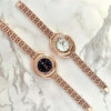 Orologio-Polso-Zcc-Quarzo-Donna-Analogico-Acciaio-Bracciale-Oro-Rosa-Brillantini