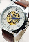 Orologio-Polso-Zcc-Uomo-Automatico-Cinturino-Pelle-Casual-Marrone-Silver-Bianco