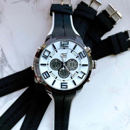 Orologio-Polso-Zcc-Uomo-Dual-Time-Analogico-Digitale-Sport-Sveglia-Bianco-Nero