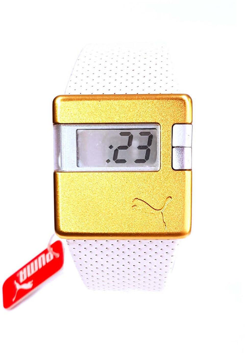 Orologio Sportivo Oro Pelle bianca Puma Unisex Accessorio per lo sport per Lei e per Lui Display Led Idea Regalo Allenamento Orologi Sportivi Art. 4238133