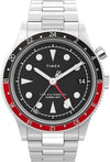 Orologio-TIMEX--Mod.-The-Waterbury-GMT-acciaio-nero-e-rosso