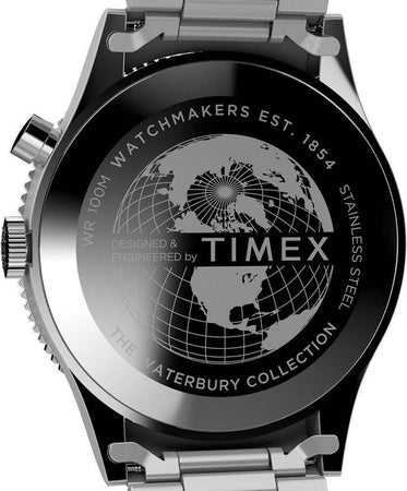 Orologio-TIMEX--Mod.-The-Waterbury-GMT-acciaio-nero-e-rosso
