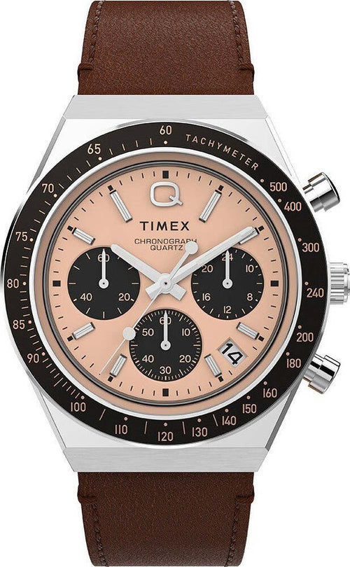 Orologio-TIMEX-Q-uomo-mod.-Diver-Crono-pelle-marrone