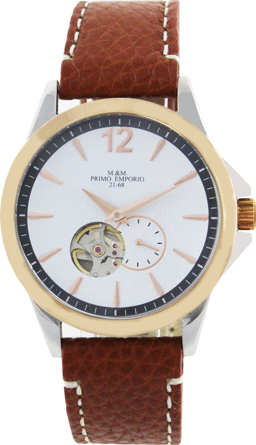 Orologio Uomo Da Polso M&m Primo Emporio Automatico in Acciaio Inossidabile Orologio Analogico Cinturino in Pelle Marrone Con Quadrante Bianco Tondo Moda/Uomo/Orologi/Orologi da polso Milano Fashion Watch - Marcianise, Commerciovirtuoso.it