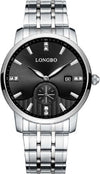 Orologio-Uomo-Donna-Longbo-80436-Analogico-Data-Impermeabile-Acciaio-Silver-Nero