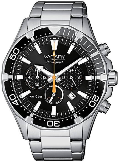 Orologio Uomo in Acciaio Vagary Accessorio da polso Fondo Nero Visibile di Notte Ghiera Girevole Vagary By Citizen