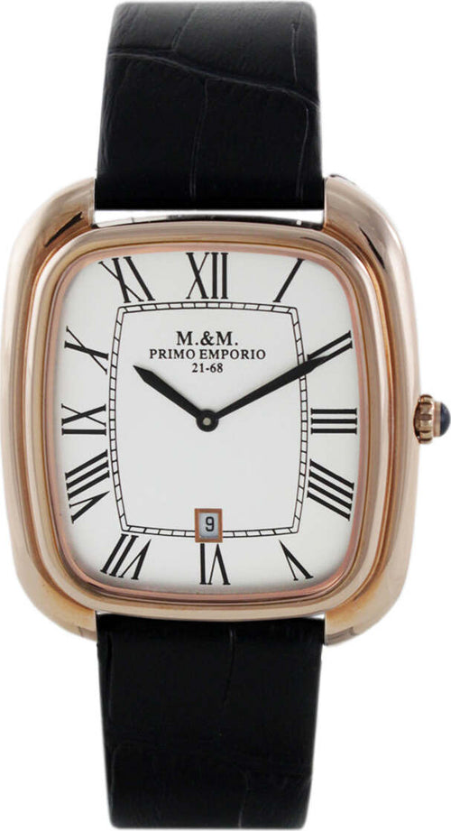 Orologio Uomo M&m Primo Emporio Luxury 1044r in Pelle Nero Orologio Analogico Quadrante Bianco Rettangolare Dettagli Acciaio Oro Rosa Resistente All'acqua 5 Atm Moda/Uomo/Orologi/Orologi da polso Milano Fashion Watch - Marcianise, Commerciovirtuoso.it