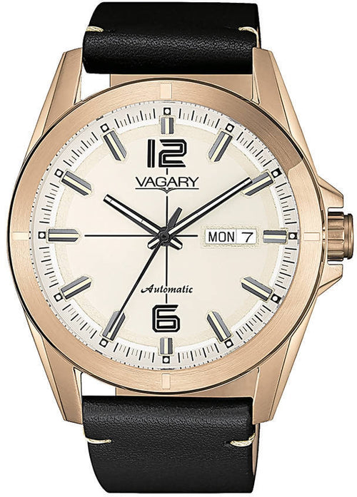 Orologio uomo Vagary Solo tempo in Pelle Cuoio Marrone scuro Movimento a Vista 21 rubini, 21600 alternanze Art.IX3-025-10l Vagary By Citizen