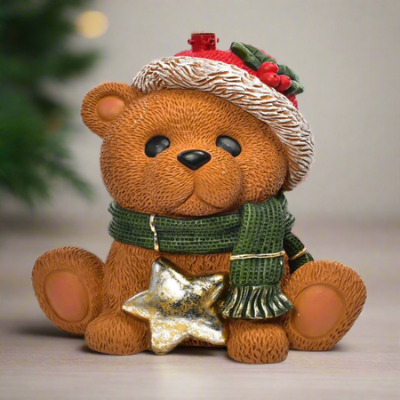 Base per albero di natale orso con stella in poliresina decorazione natalizia