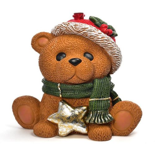 Base per albero di natale orso con stella in poliresina decorazione natalizia