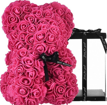 Orsacchiotto-Di-Rose-Con-Fiori-Artificiali-Da-40cm-In-Scatola-Confezione-Regalo