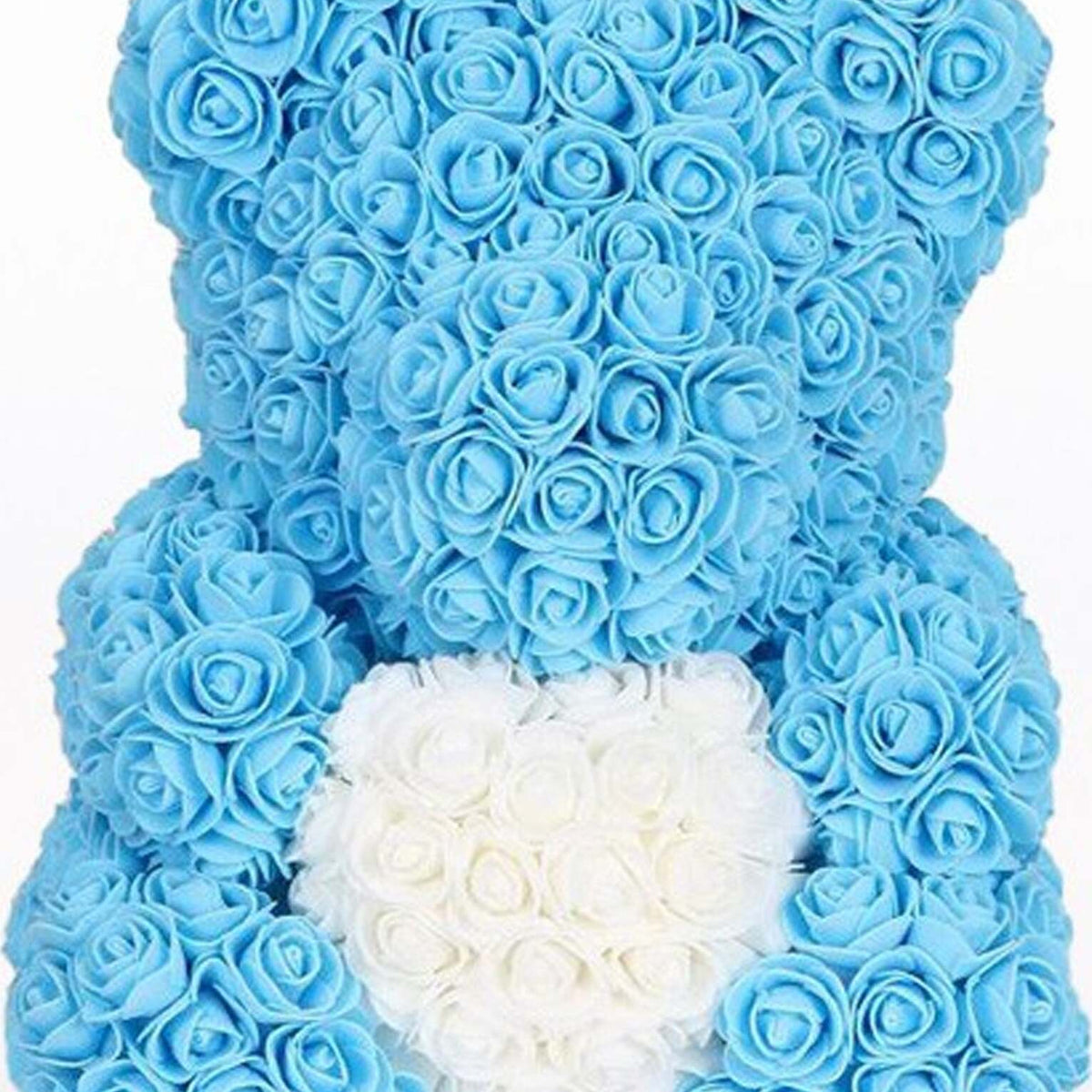 Orsacchiotto Orsetto Orso Di Rose Con Fiori Da 25cm Celeste Con
